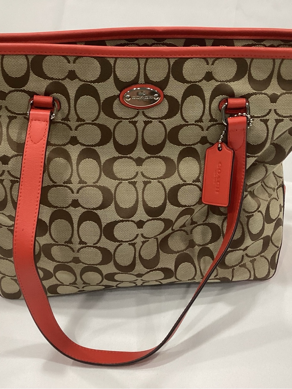 Coach Signature Tote with Red Trim and Straps
